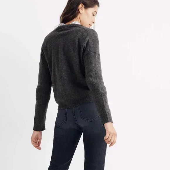 Madewell Short Kent Ex-Boyfriend Cardigan Sweater in Heather Shadow (Grey) M - Picture 2 of 9